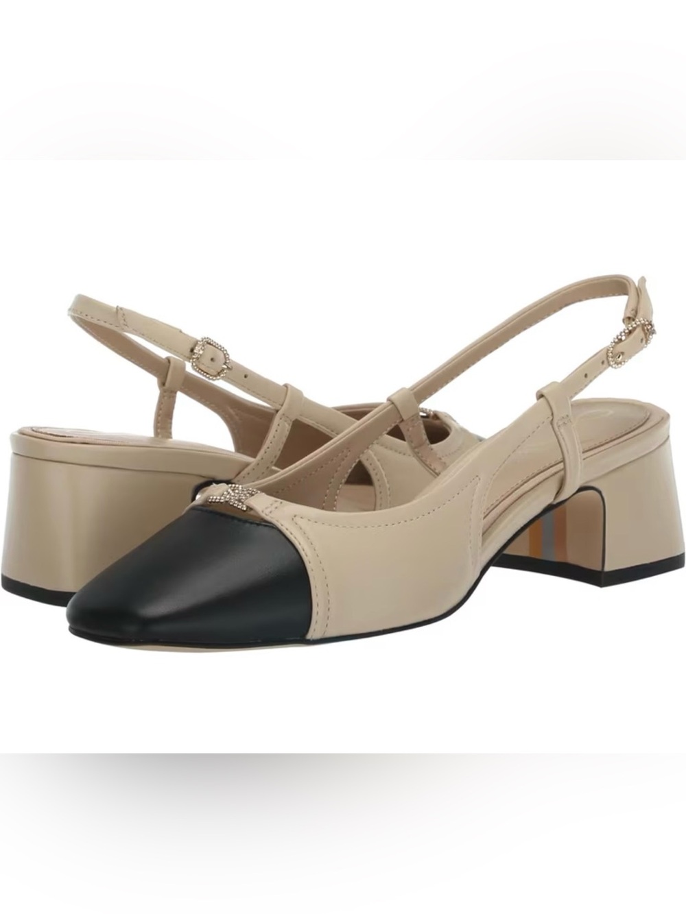 Sam Edelman Cream Slingback Mules with Black Toe 6 1/2 ladies pump